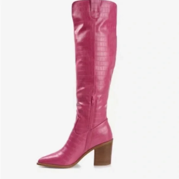 Journey Pink Therese Knee-High Croc-Embossed Boots size 11 wide calf - Picture 4 of 10